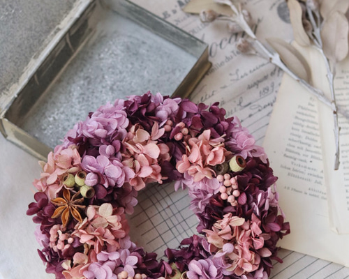 紫陽花のミニリース☆プリザーブドフラワー ワイン＆パープル