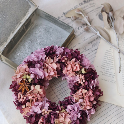 紫陽花のミニリース☆プリザーブドフラワー ワイン＆パープル