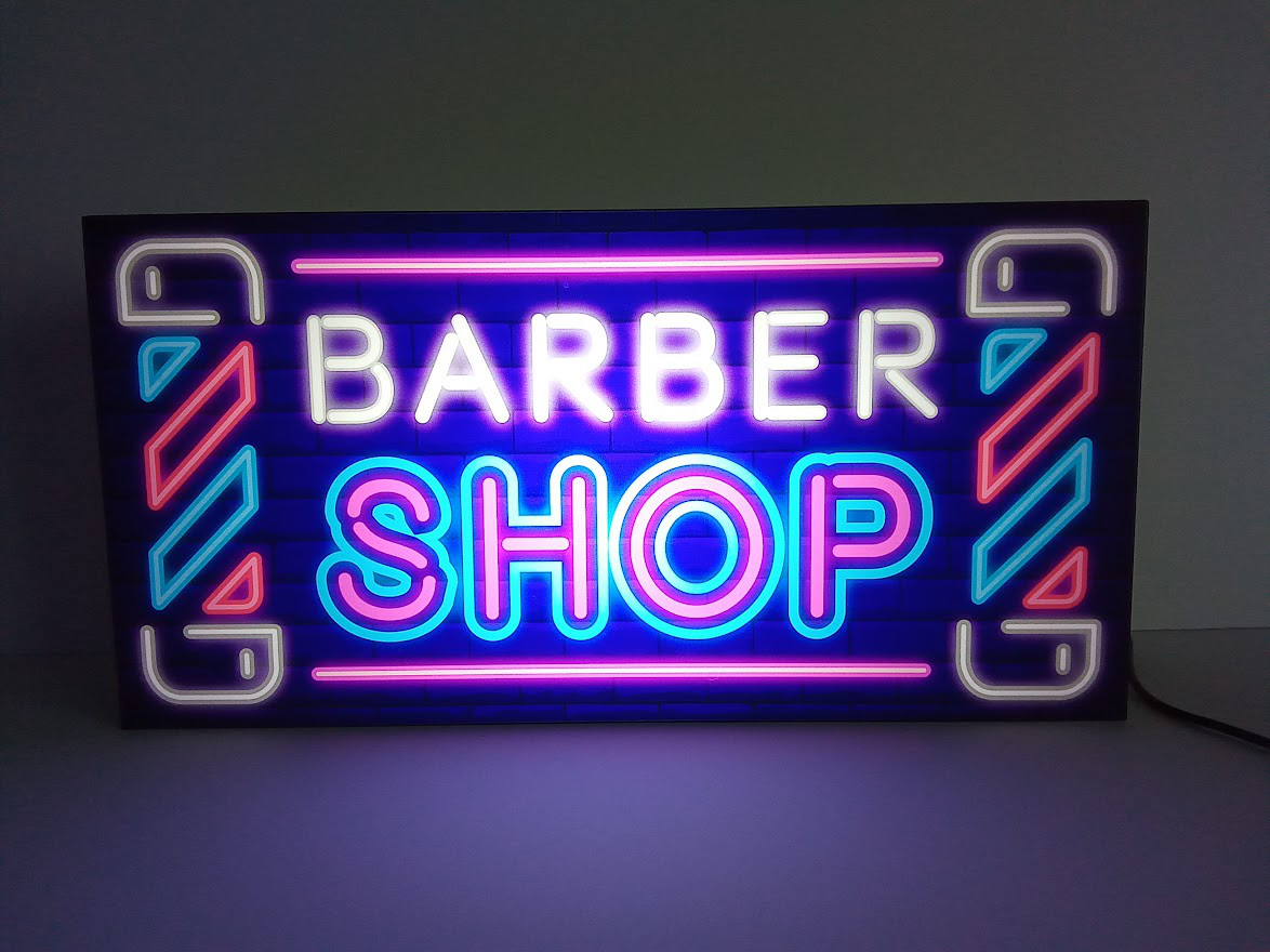 【Mサイズ】バーバー 理容室 ヘアーサロン 床屋さん 店舗 看板 置物 雑貨 電飾看板 ネオン系 ライトBOX