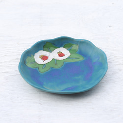 松石藍釉白茶菊花盤（綠釉） 第2張的照片