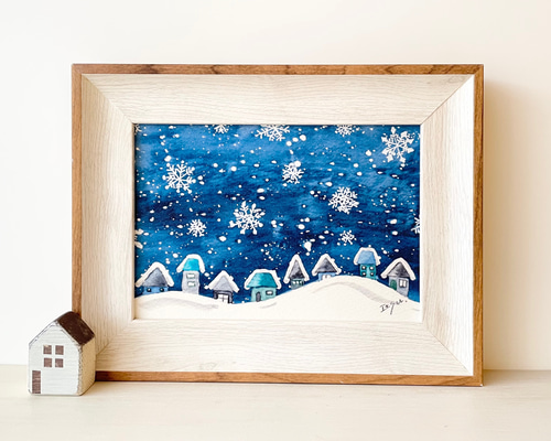 アラスカ Alaska 子供 雪遊び 水彩画☆リエ・ムニョス 風景画