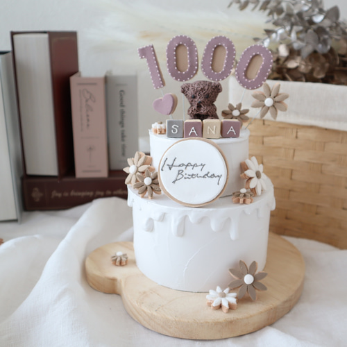お花とくまさんの秋冬クレイケーキ☆1歳誕生日ケーキ 誕生日ケーキ