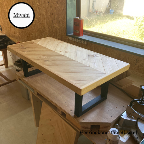 鉄脚風フレンチヘリンボーンテーブル【スクエア】　サイズオーダー 鉄脚風フレンチヘリンボーンテーブル【スクエア】 サイズオーダー