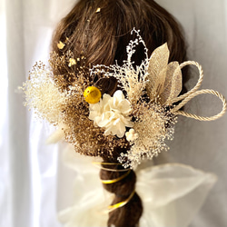 金箔＆水引付き　白と金のプリザーブドフラワーの髪飾り／成人式　結婚式　卒業式　振袖　袴　 3枚目の画像