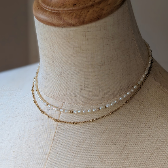 ✿特色✿手術不鏽鋼小珍珠短項鍊淡水珍珠項鍊<14Kgf換○> 第6張的照片