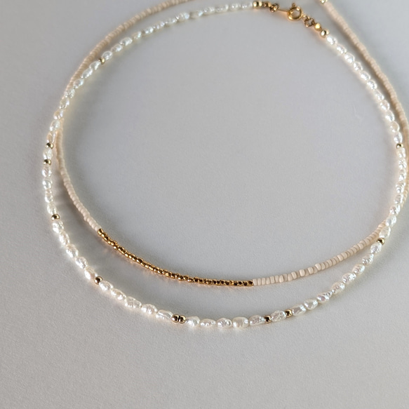 ✿特色✿手術不鏽鋼小珍珠短項鍊淡水珍珠項鍊<14Kgf換○> 第9張的照片