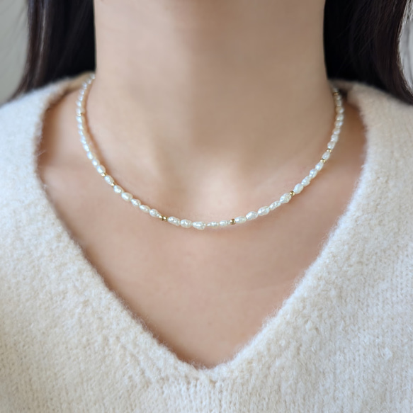 ✿特色✿手術不鏽鋼小珍珠短項鍊淡水珍珠項鍊<14Kgf換○> 第1張的照片