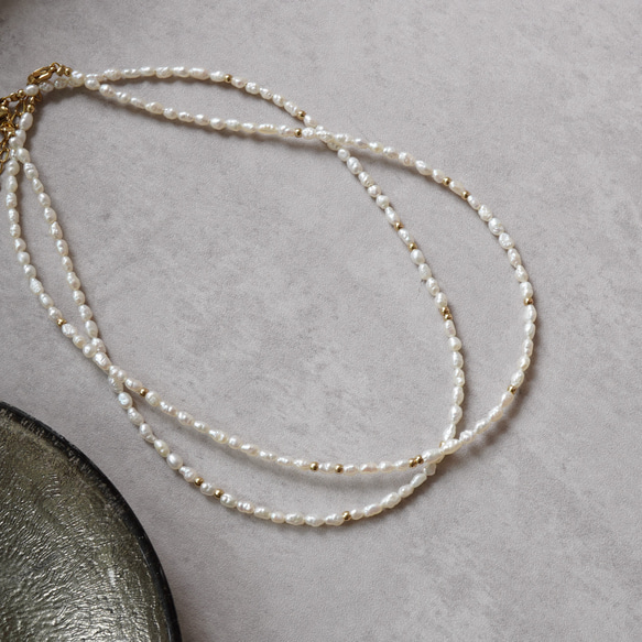 ✿特色✿手術不鏽鋼小珍珠短項鍊淡水珍珠項鍊<14Kgf換○> 第4張的照片