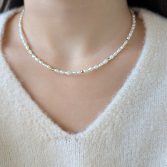 ✿特色✿手術不鏽鋼小珍珠短項鍊淡水珍珠項鍊<14Kgf換○> 第8張的照片