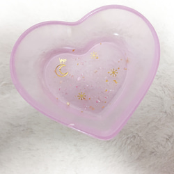 【容器】ピンクパープルのハート小皿 月夜の猫 1枚目の画像