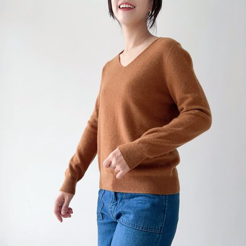 無縫製☆100％カシミア】Vネックセーター＊S～XXLサイズ/ベーシック