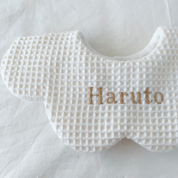 [  waffle cotton bib  ]   名入れ　スタイ　刺繍　男の子  女の子  出産祝い 5枚目の画像