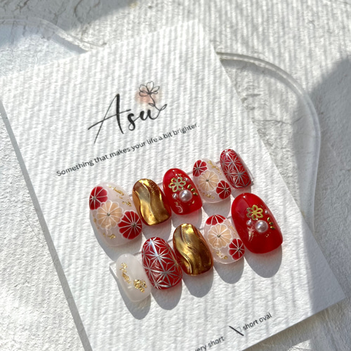 ネイルチップ 《No.61》 成人式ネイル 和柄ネイル 前撮り 手書き 和装