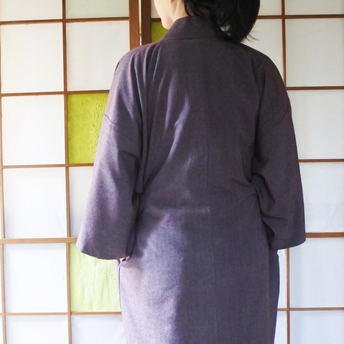◇コート◇送料無料 紫シルク 紺化繊 気軽に羽織れる 着物リメイク