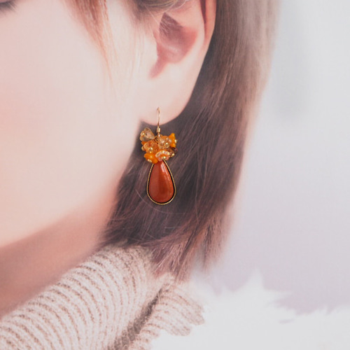 七宝焼 14kgf 金木犀dropピアス ピアス（スタッド・一粒） mio