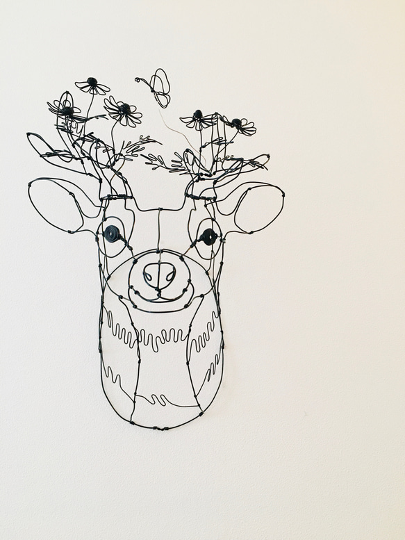 ワイヤーアート　ワイヤークラフト  鹿 flower カモミールシカ 2枚目の画像
