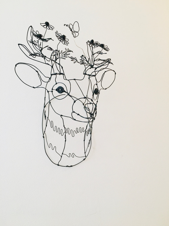 ワイヤーアート　ワイヤークラフト  鹿 flower カモミールシカ 3枚目の画像