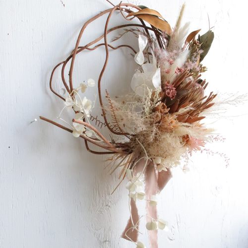 バンクシアとパンパスグラスと紅蔓の秋色リーススワッグ スワッグ