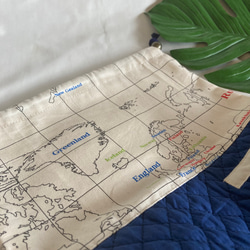 【オーダーOK】入園入学ランチバッグお弁当入れマチつき巾着33世界地図Ｗ 2枚目の画像