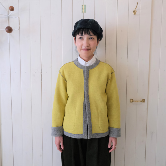 『 お仕立て承ります♪ 』リバーシブル ウールニット カーディガン  　moku gray & chick yellow 19枚目の画像