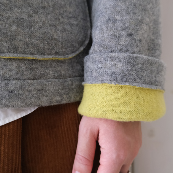 reversible wool knit cardigan   * moku gray & chick yellow * 第12張的照片