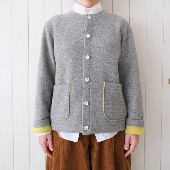 reversible wool knit cardigan   * moku gray & chick yellow * 第17張的照片