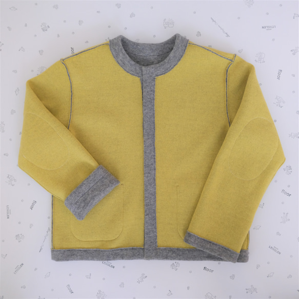 reversible wool knit cardigan   * moku gray & chick yellow * 第10張的照片