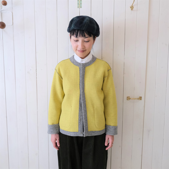 『 お仕立て承ります♪ 』リバーシブル ウールニット カーディガン  　moku gray & chick yellow 1枚目の画像