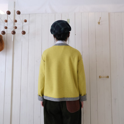 reversible wool knit cardigan   * moku gray & chick yellow * 第2張的照片