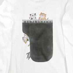 ピアノ猫の長袖Ｔシャツ(白) 3枚目の画像