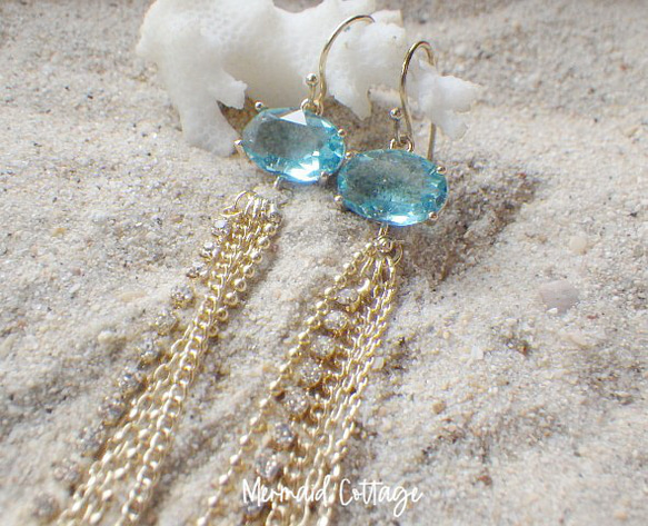 Blue faceted glass Jellyfish Earrings クラゲイヤリング・ピアス☆オーバルファセット 1枚目の画像