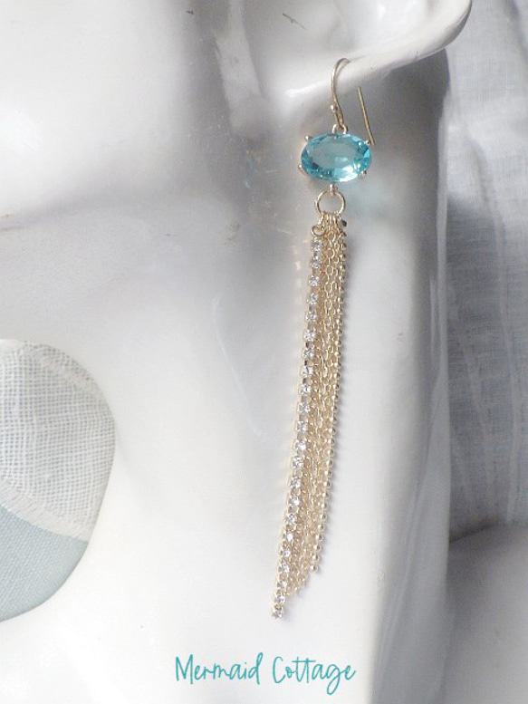 Blue faceted glass Jellyfish Earrings クラゲイヤリング・ピアス☆オーバルファセット 3枚目の画像