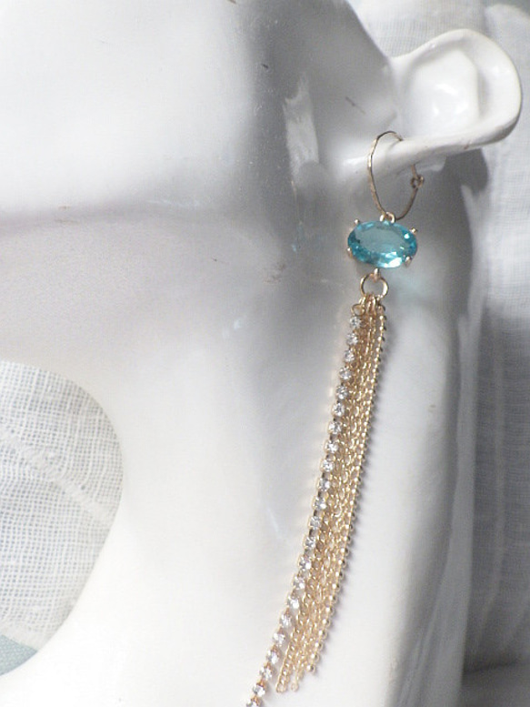 Blue faceted glass Jellyfish Earrings クラゲイヤリング・ピアス☆オーバルファセット 8枚目の画像