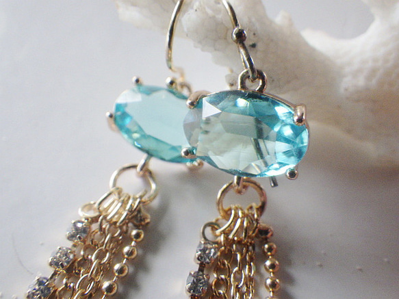 Blue faceted glass Jellyfish Earrings クラゲイヤリング・ピアス☆オーバルファセット 9枚目の画像