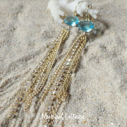 Blue faceted glass Jellyfish Earrings クラゲイヤリング・ピアス☆オーバルファセット 4枚目の画像