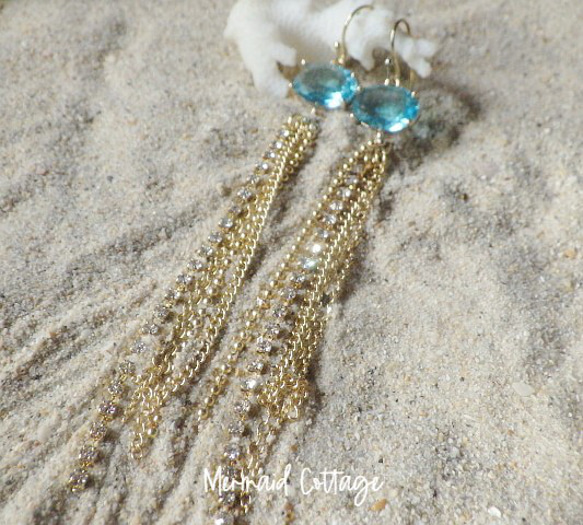 Blue faceted glass Jellyfish Earrings クラゲイヤリング・ピアス☆オーバルファセット 4枚目の画像