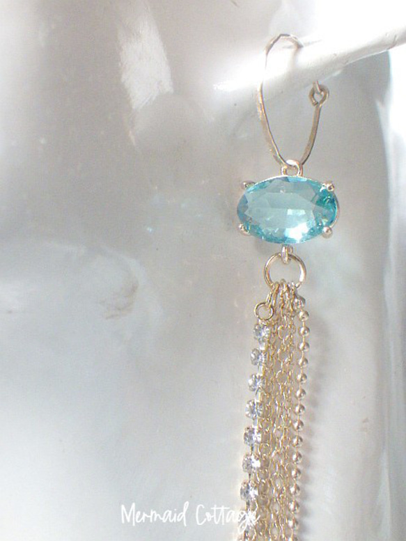 Blue faceted glass Jellyfish Earrings クラゲイヤリング・ピアス☆オーバルファセット 2枚目の画像