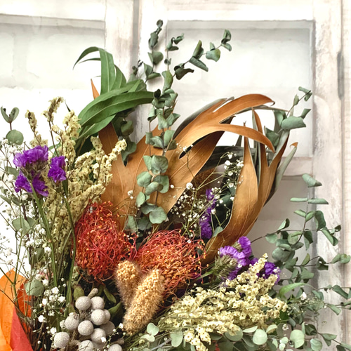 秋 ドライフラワー、スワッグ、ピンクッション、壁飾り、花束 ドライ