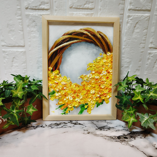 油絵 油彩 油彩画 絵画 絵【ミモザリース】 油絵 絵画 【ミモザリース】【B5】 絵画 HR 通販 14751034