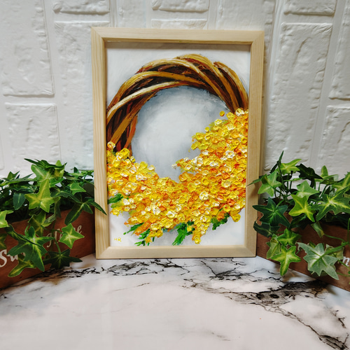 油絵 絵画 【ミモザリース】 油絵 絵画 【ミモザリース】【B5】 絵画 HR 通販 14751034｜Creema