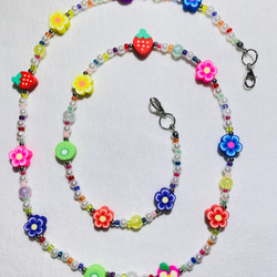 【ms-2】ビーズ マスクストラップ❁カラフル ニコちゃん 蝶々 原宿 韓国 s-29】ビーズストラップ スマホ❁ニコちゃん カラフル 個性的