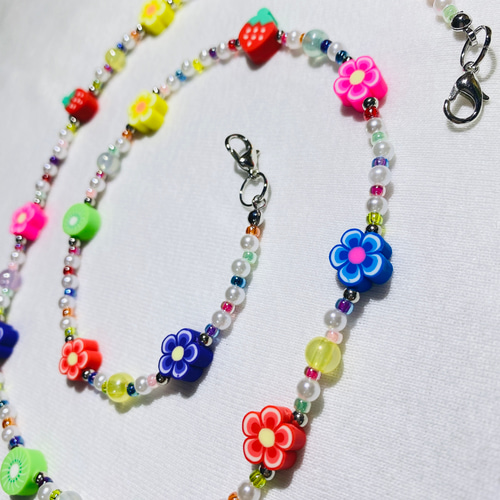 【ms-2】ビーズ マスクストラップ❁カラフル ニコちゃん 蝶々 原宿 韓国 ms-2】ビーズ マスクストラップ❁カラフル ニコちゃん 蝶々 原宿 韓国