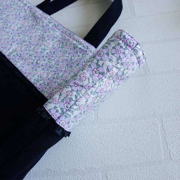 【入園準備・基本の2点セット】紫・紺色・リバティ・セランダイン＜小花柄＞レッスンバッグ・上履き袋・女の子・シンプル 10枚目の画像