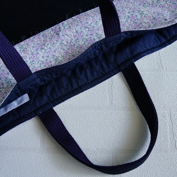 【入園準備・基本の2点セット】紫・紺色・リバティ・セランダイン＜小花柄＞レッスンバッグ・上履き袋・女の子・シンプル 8枚目の画像