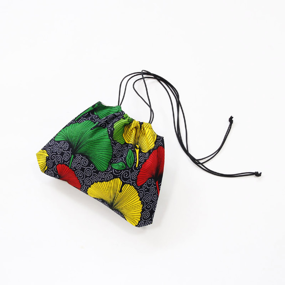 アフリカ布の巾着ショルダー（アフリカンプリント）斜めがけ たすき掛け インナーバッグ 3枚目の画像