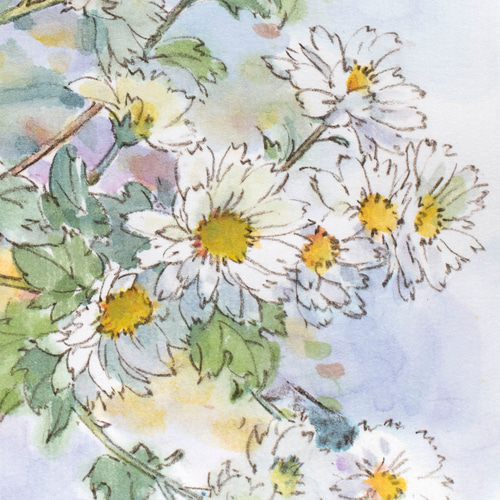 昭和レトロ 公子 小菊 花図 フラワー 水彩画 アート 絵画 額縁