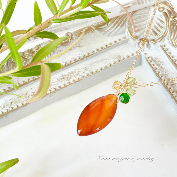 14kgf carnelian ×3stones necklace 4枚目の画像