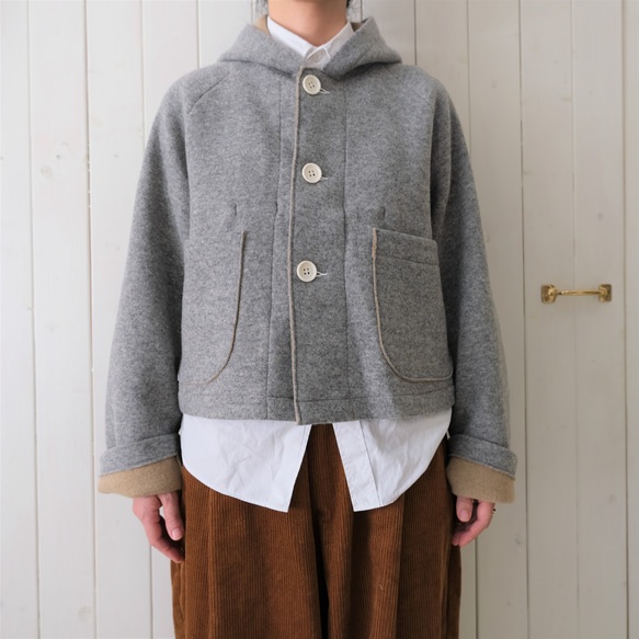 reversible wool short coat   * moku gray & chick beige * 第10張的照片