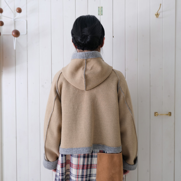 reversible wool short coat   * moku gray & chick beige * 第2張的照片
