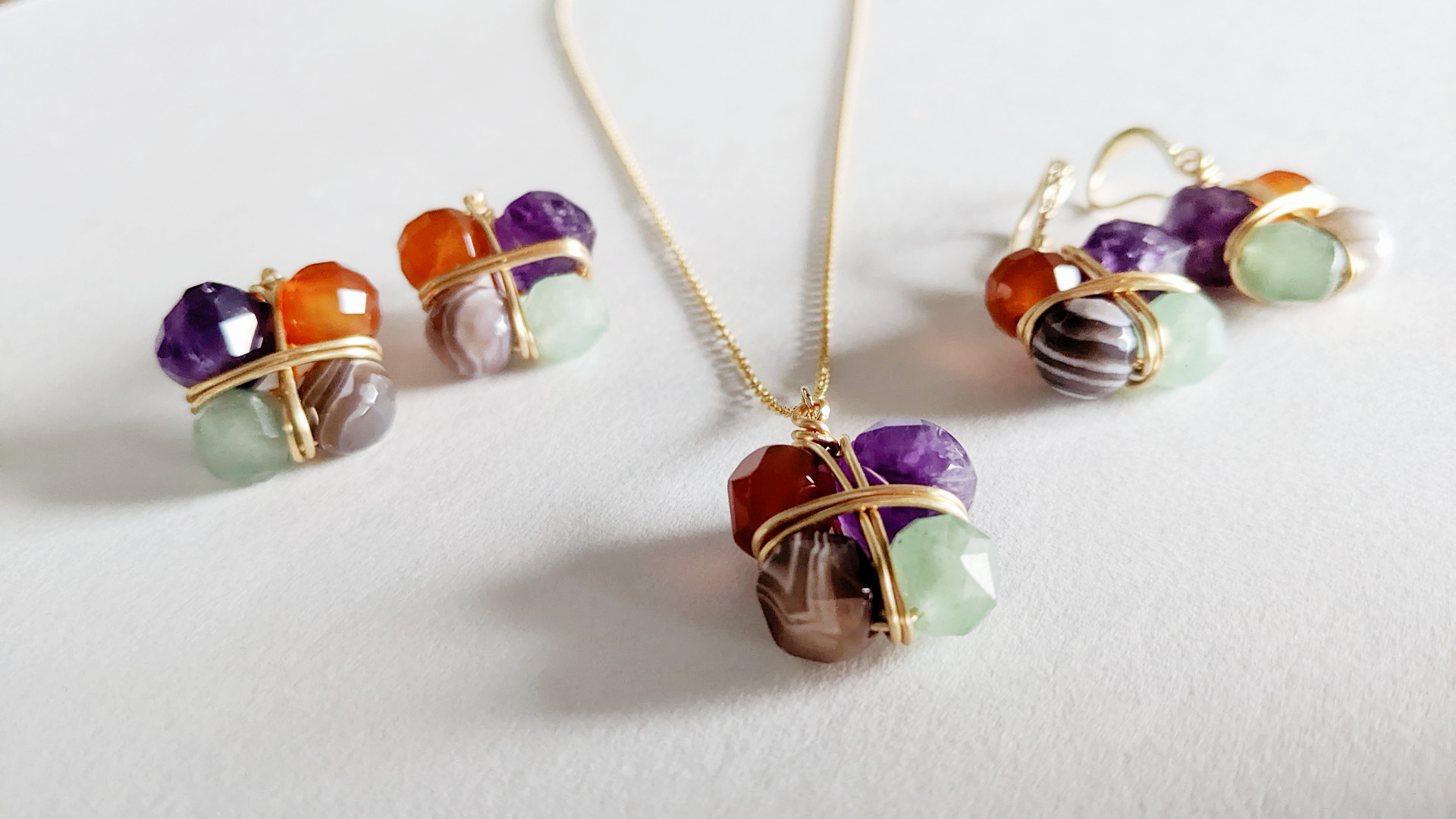 秋冬◆colorful天然石アメジストカーネリアンネックレス サージカルステンレス 14kf SV925 金アレ
